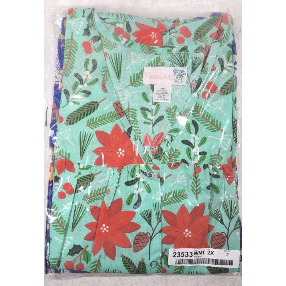 2 Pack MoonDance Full Snap Front Cobbler Aprons w/ Pockets - Christmas - 2X